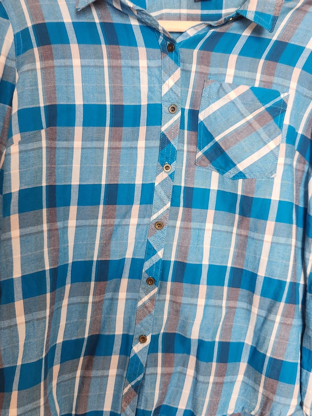 Blue Plaid Women’s Button-Up Shirt In 100 Perceny Cotton Size Ps To S